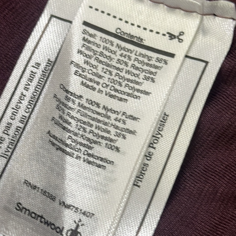 Smart wool smart loft wool burgundy puffer vest size small - Picture 16 of 16